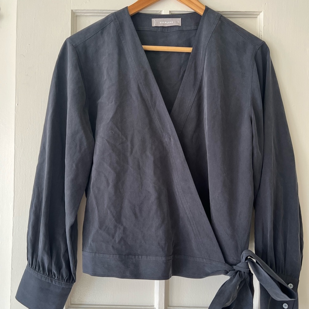 Everlane Dark Gray Silk Wrap Top